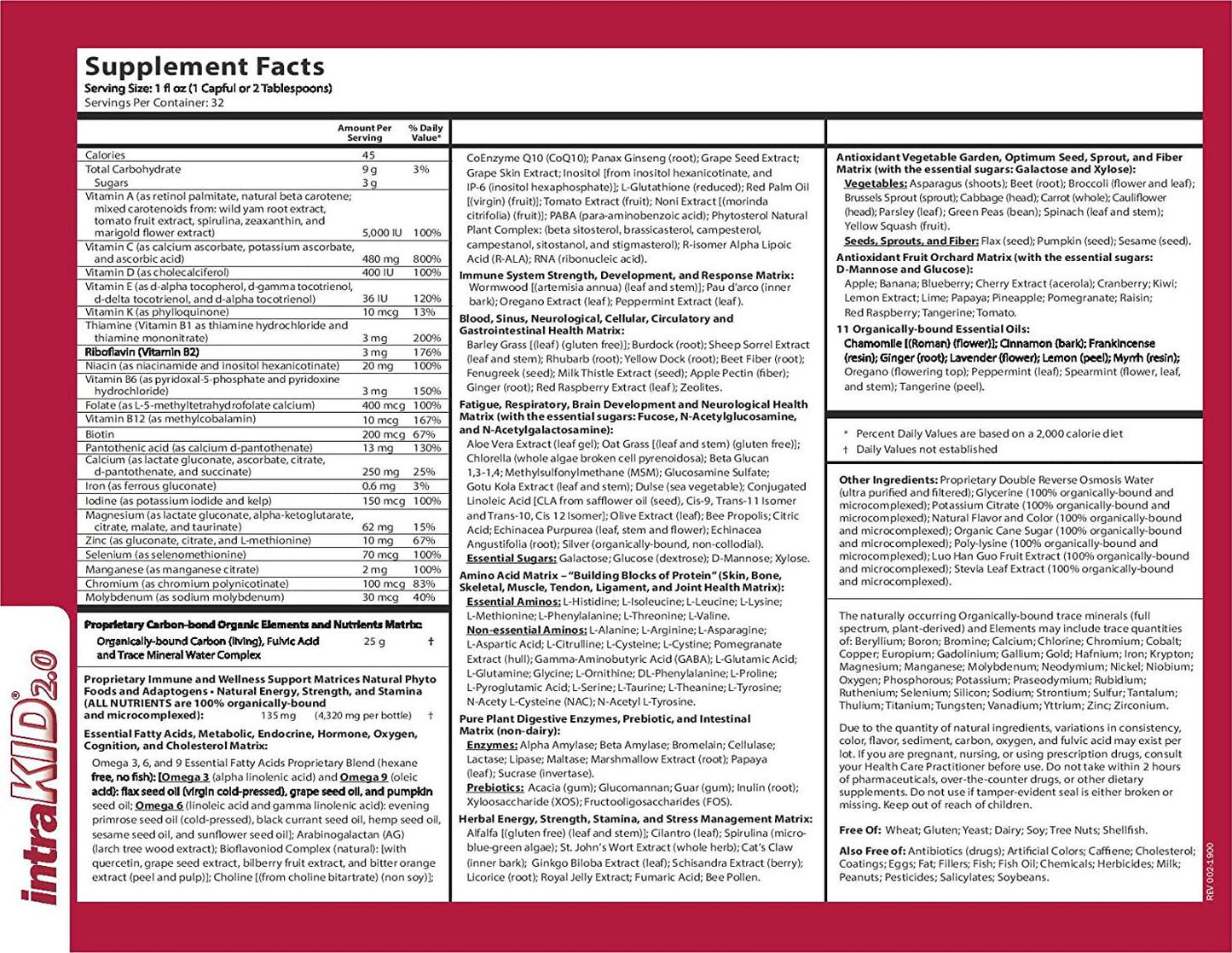 DRUCKER LABS IntraKID 2.0 - Organic Liquid Trace Minerals, Multivitamin and Multi-Nutritional Dietary Supplement for Children ( 32 Ounces / 946 Milliliters, Raspberry Flavor )