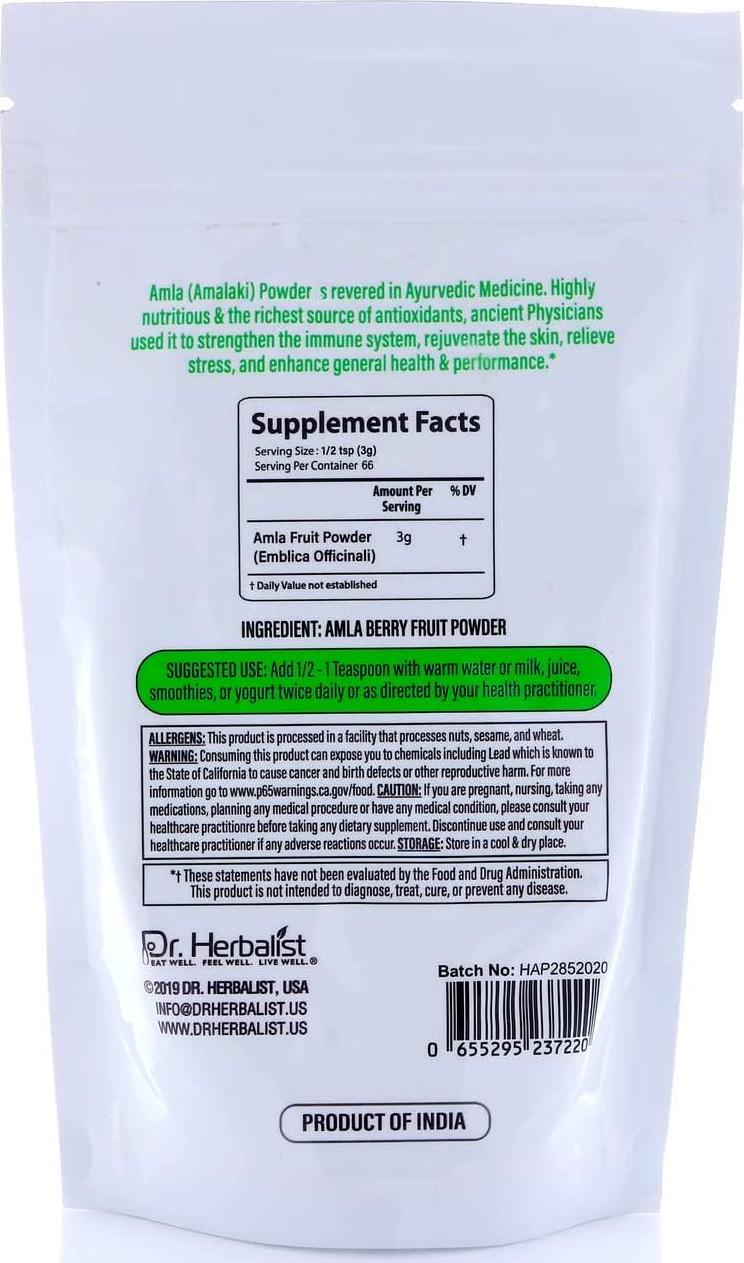 DR. Herbalist | Amla Fruit Power 7.1 OZ (200g), Emblica Officinalis, Amalaki | for Immune Support and Energy