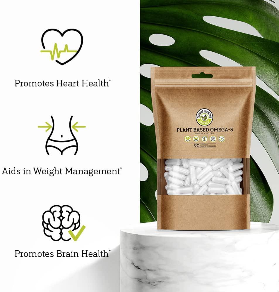 DSO Omega 3 Algae Supplement - 90 Capsules - Plant Based Fish Oil Vegan Supplement Alternative EPA and DHA Supplements - Heart Stress Relief and Weight Loss - Eco-Friendly Packaging - Made in The USA