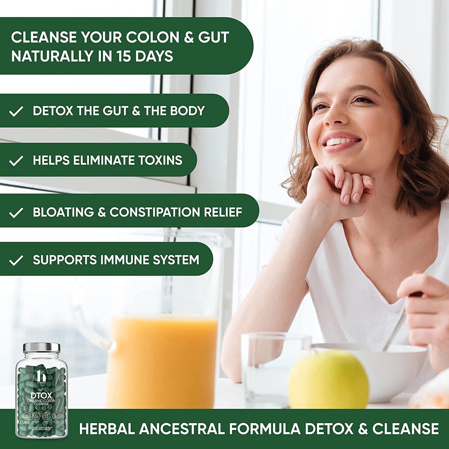 DTOX Colon Cleanse, Detox and Weight Loss Support Organic Supplement - Super Colon Cleanser with Psyllium Husk. Herbal and Natural Laxative for Constipation Relief and Bloating. 60 Capsules