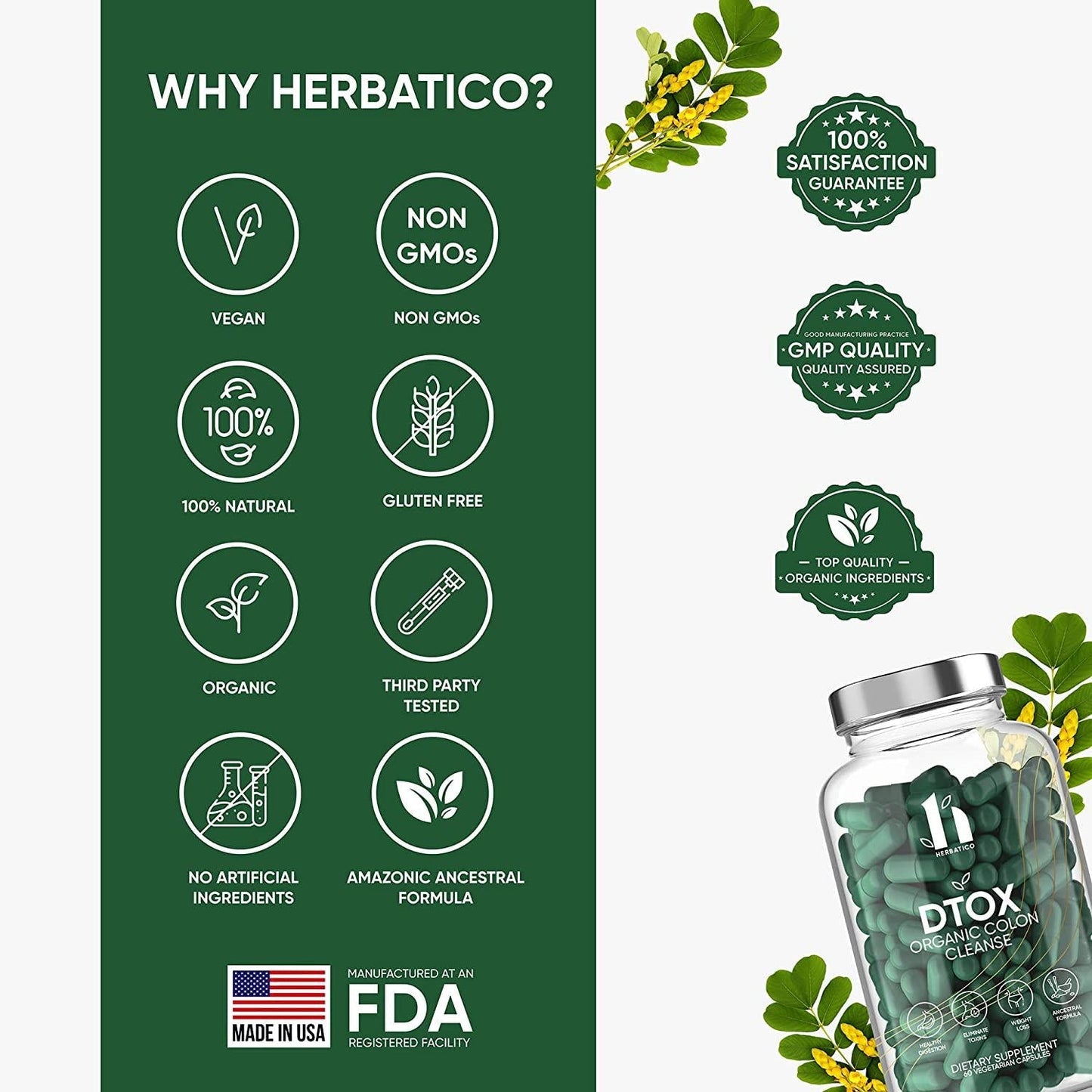 DTOX Colon Cleanse, Detox and Weight Loss Support Organic Supplement - Super Colon Cleanser with Psyllium Husk. Herbal and Natural Laxative for Constipation Relief and Bloating. 60 Capsules