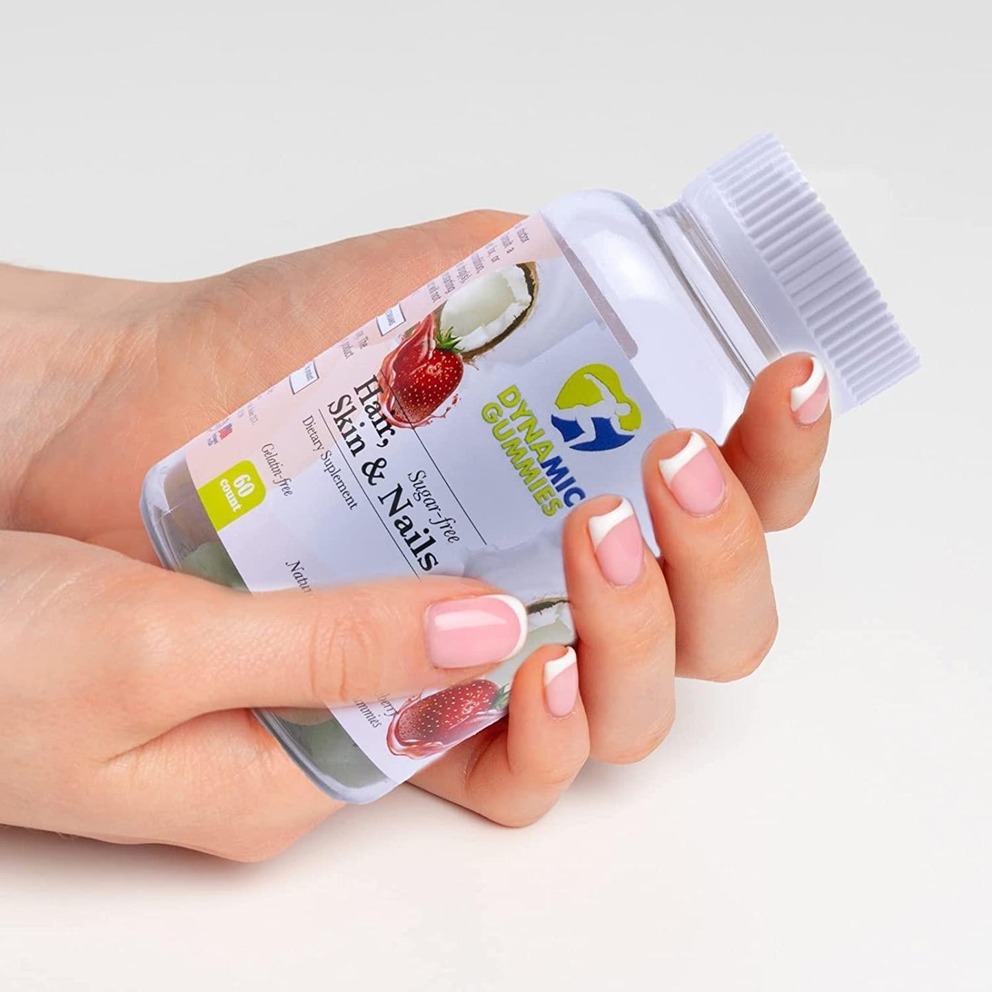 DYNAMIC GUMMIES Hair Nails and Skin, Sugar Free Supplement for Women, Vitamin C, A, D3, E, B6 + Biotin and Folic Acid, Natural Fruit Flavors, 60 Gummies