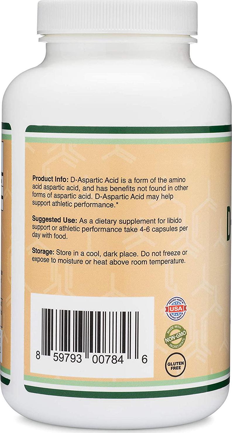 D-Aspartic Acid (DAA) 2,000mg Per Serving, 300 Capsules, Promotes Athletic Performance and Testosterone Levels (Vegan Safe, Non-GMO, Gluten Free, Manufactured in The USA) by Double Wood Supplements