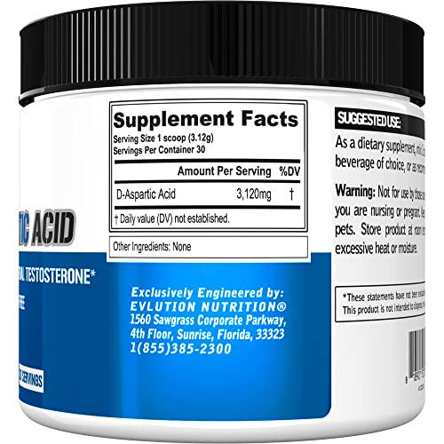D Aspartic Acid Testosterone Booster for Men - DAA D-Aspartic Acid Pre Workout Powder Muscle Builder for Men 3.12g - Male Fertility Supplement for Enhanced Drive Potency and Motility - Unflavored