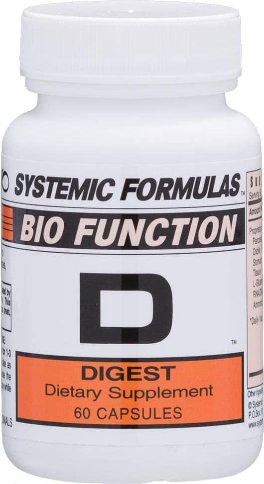 Systemic Formulas Bio Function #17 D Digest 60 Capsules. Helps Digestion of Heavy Meals and Absorption of Nutrients