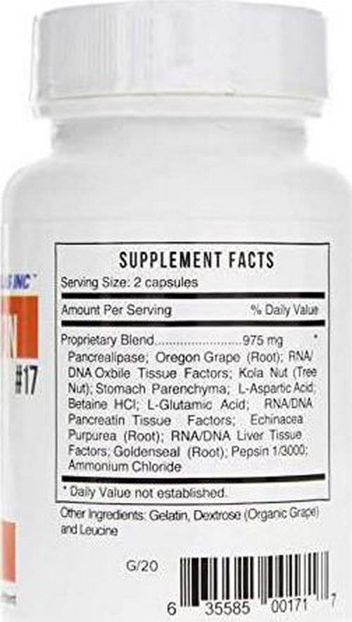 Systemic Formulas Bio Function #17 D Digest 60 Capsules. Helps Digestion of Heavy Meals and Absorption of Nutrients