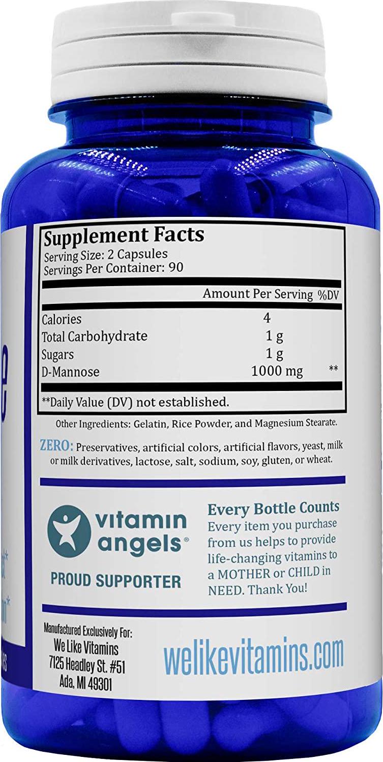 D-Mannose 1000mg per Serving 180 Capsules - 3 Month Supply - D Mannose Supplement with UTI Support in D-Mannose Capsules Helps Support Bladder and Urinary Tract Health