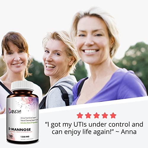 D Mannose Capsules 1350mg, D-Mannose with Cranberry for Urinary Tract Health, Bladder Control, UTI Treatment, Kidney Cleanse, Liver Support. Plus Hibiscus and Dandelion. Pills for Women and Men, 120 Ct
