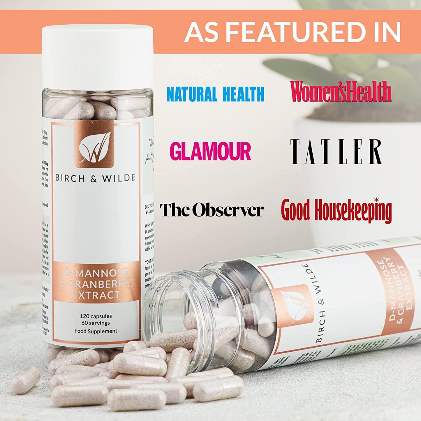 D-Mannose With Cranberry Extract Capsules 1000mg-2000mg Dose 30-60 Day Supply, Vegan Premium High Strength, UTI Cystitis Health Supplement, Urinary Tract Bladder Cleanse, 100% Natural, UK Made