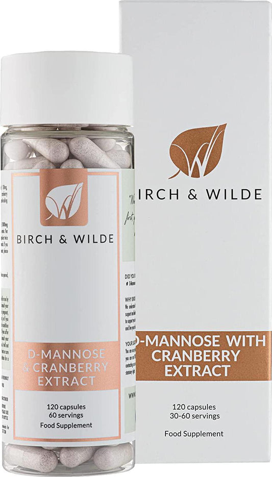 D-Mannose With Cranberry Extract Capsules 1000mg-2000mg Dose 30-60 Day Supply, Vegan Premium High Strength, UTI Cystitis Health Supplement, Urinary Tract Bladder Cleanse, 100% Natural, UK Made