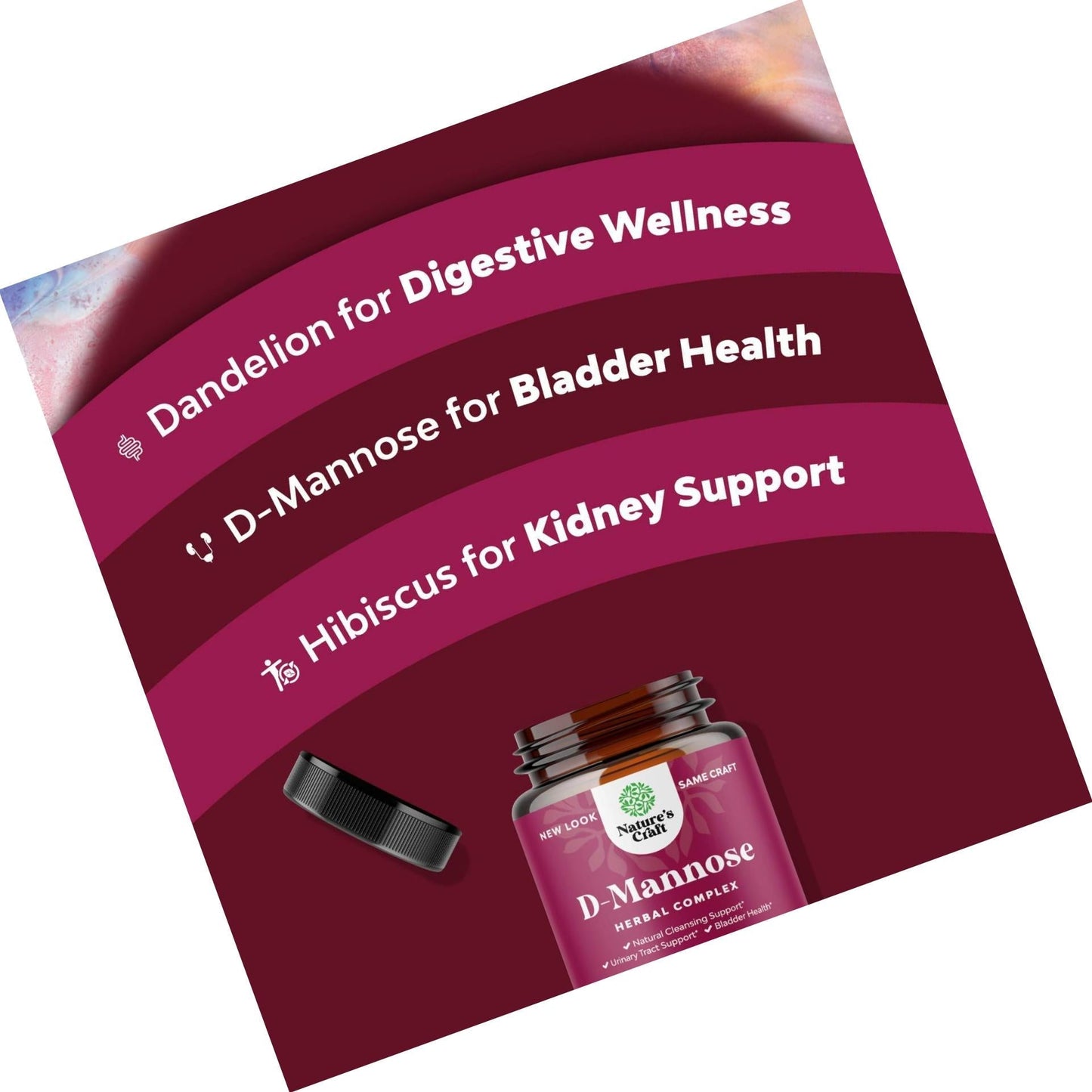 D Mannose with Cranberry Extract Capsules - D Mannose Capsules for Kidney Cleanse Liver Support and Urinary Tract Health for Women - D-Mannose 1000mg Capsules with Hibiscus and Dandelion 60 Count