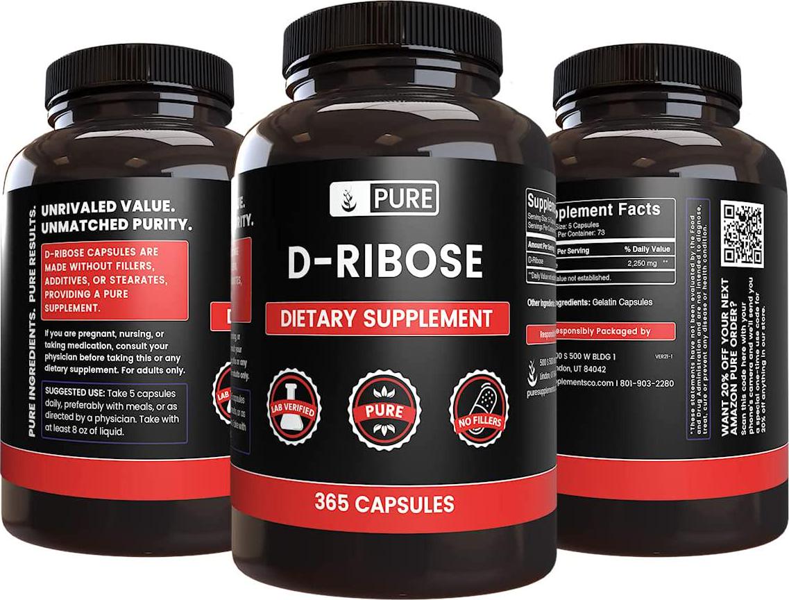 D-Ribose Capsules (365 Capsules) Lab Tested, Heart Health (2250 mg per Serving)