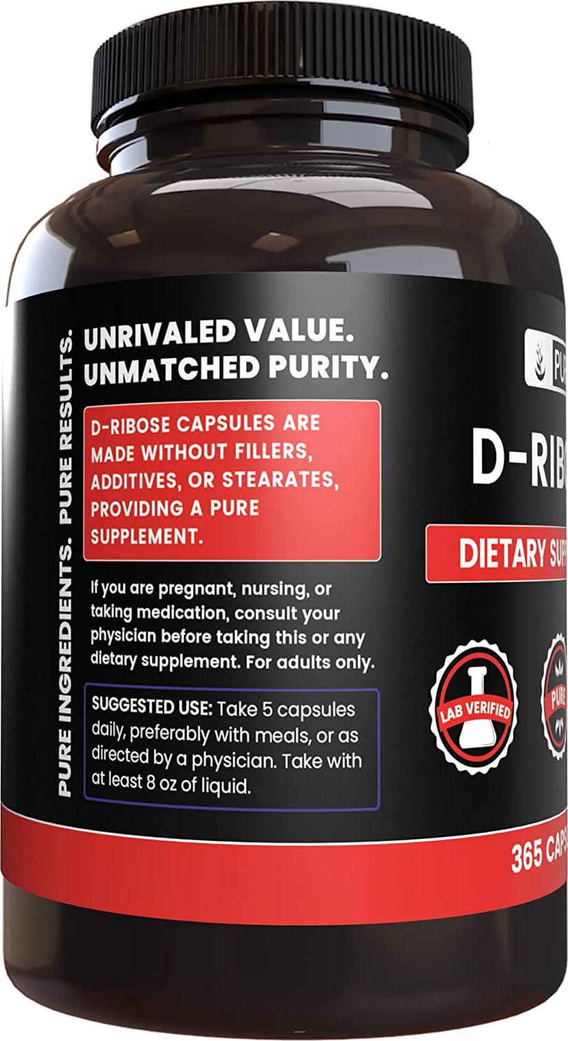 D-Ribose Capsules (365 Capsules) Lab Tested, Heart Health (2250 mg per Serving)