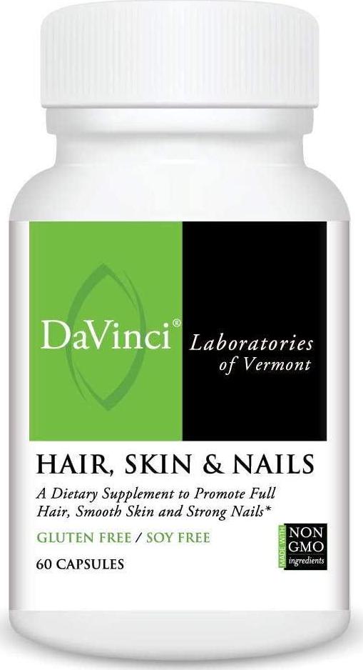 DaVinci Laboratories Hair Skin and Nails, Supplement for Hair Growth and Thickness, Biotin, Zinc, Hyaluronic Acid, MSM, Collagen, 60 Capsules