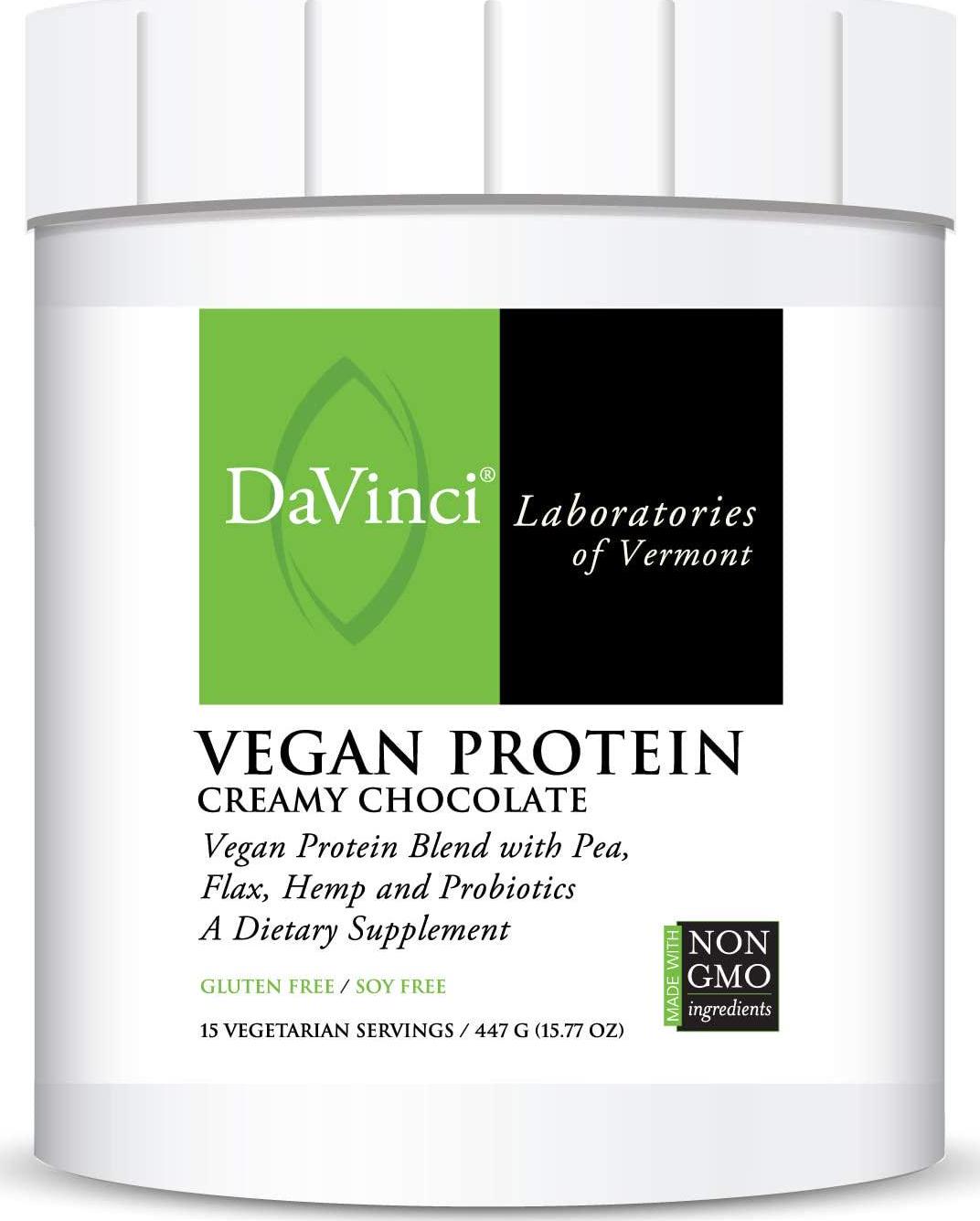 DaVinci Labs Vegan Protein - Protein Powder Supplement for Weight Support, Muscle and Tissue Repair* - With Pea, Flax Seed, and More - Creamy Chocolate Flavor - Soy and Gluten-Free - 447g, 15 Servings