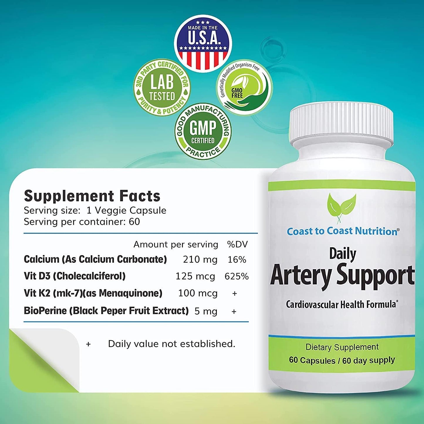 Daily Artery and HEART Health Supplement for IMPROVED CIRCULATION and CARDIOVASCULAR HEALTH. Supports Improved Blood Flow and Addresses Calcification of BLOOD VESSELS for a HEALTHY HEART | 60 Day Supply