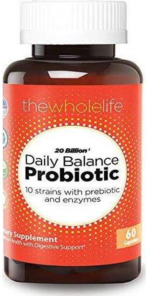 Daily Balance Probiotic Supplement (60 Ct) - 20 Billion CFUs - 10 Strains with Prebiotic and Enzymes