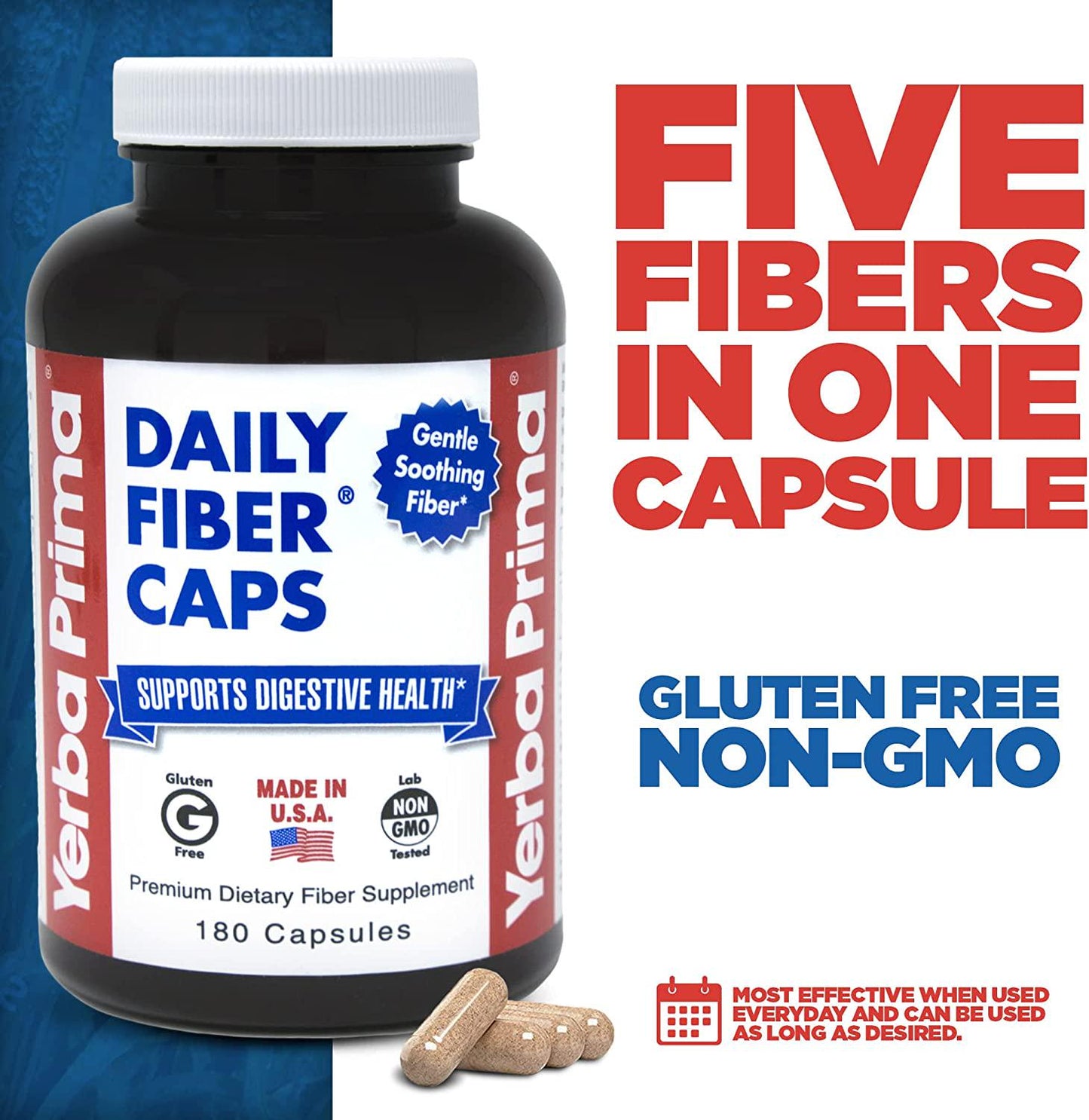 Daily Fiber Formula - 180 caps (Pack of 2) - Soluble and Insoluble Dietary Fiber Supplement - Colon Cleanse - Gut Health - Vegan, Non-GMO, Gluten-Free
