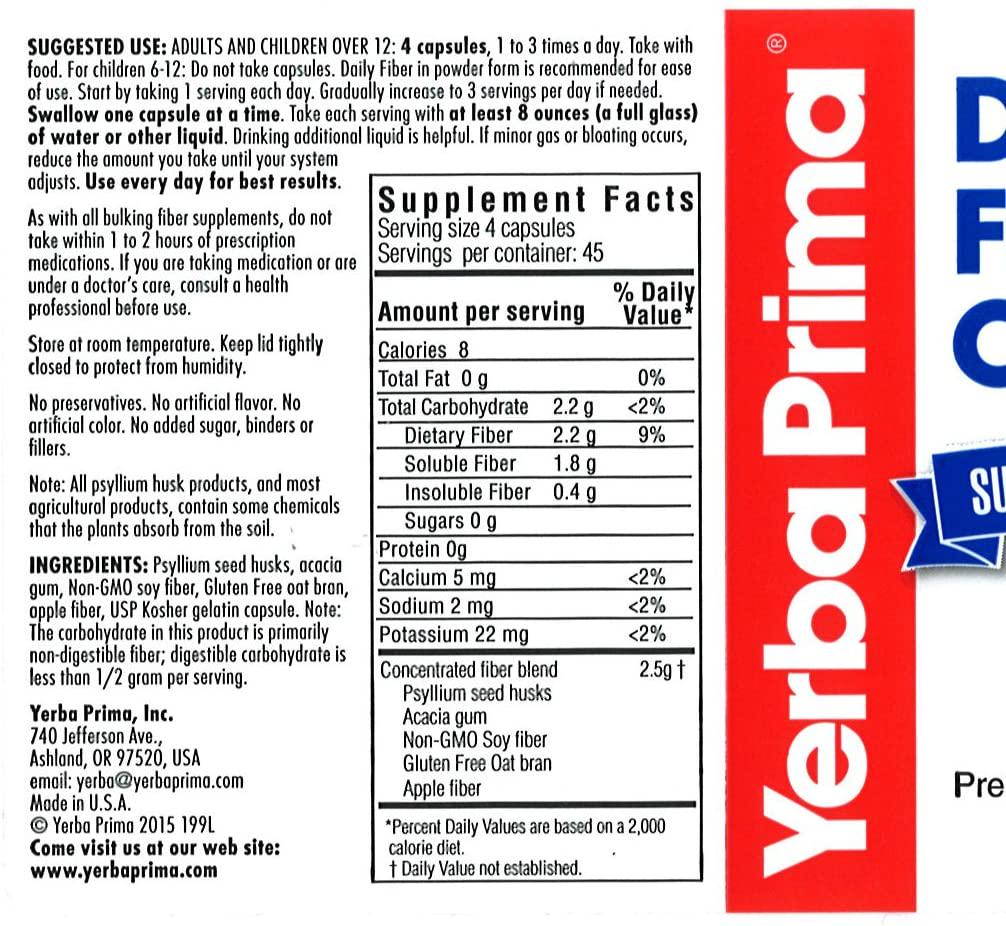 Daily Fiber Formula - 180 caps (Pack of 2) - Soluble and Insoluble Dietary Fiber Supplement - Colon Cleanse - Gut Health - Vegan, Non-GMO, Gluten-Free