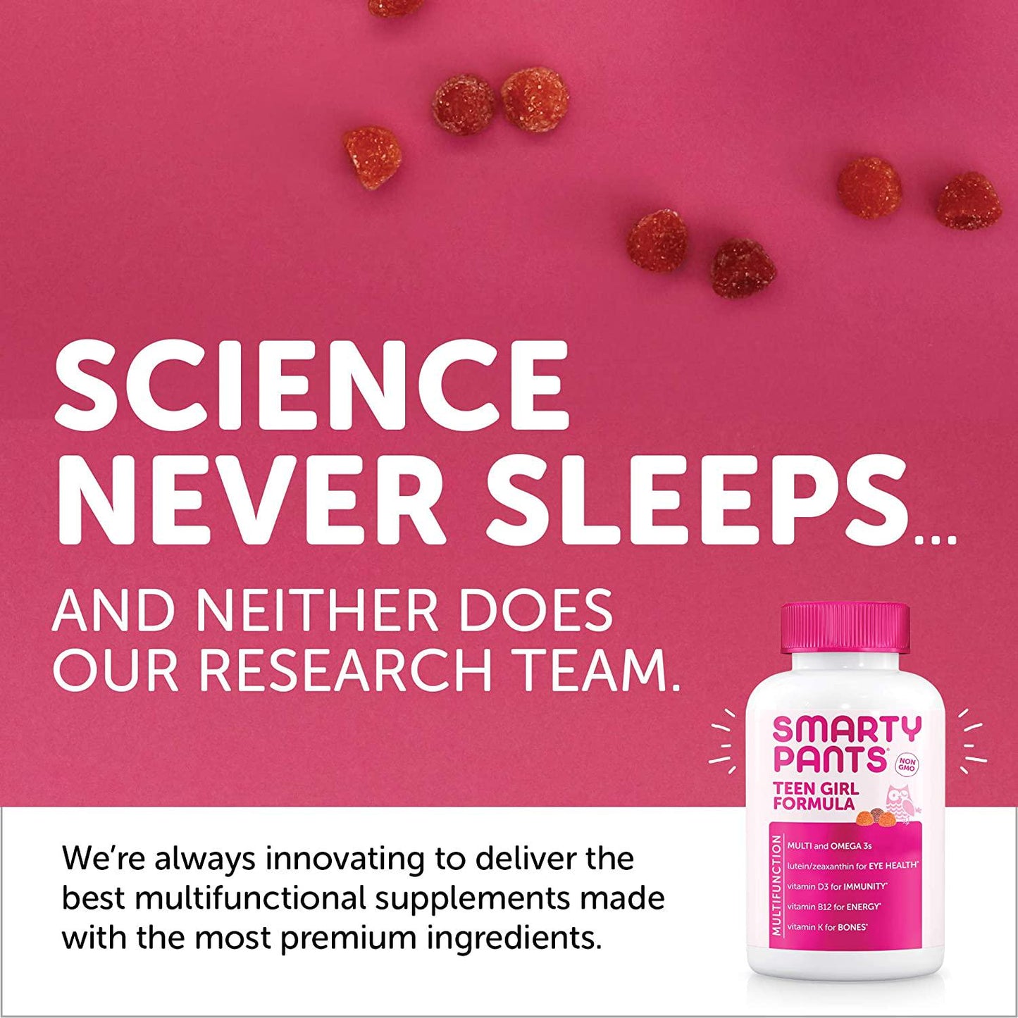 Daily Gummy Vitamin Teen Girl Complete: Vitamin C, Vitamin D3, Vitamin E, Omega 3, Vitamin B12, Multivitamin, Vitamin K2, Lutein Immune Support, Zeaxanthin, by SmartyPants, 120 Count (30 Day Supply)