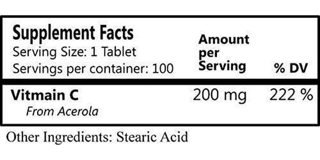 Daily Manufacturing Nature C 200mg Vitamin C from Acerola Cherries Vitamin C Complex Dietary Supplement, 100 Tablets (1)
