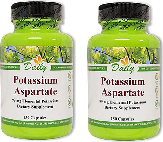 Daily Manufacturing -Potassium Aspartate 99 MG Elemental |150 Capsules, 2 Pack
