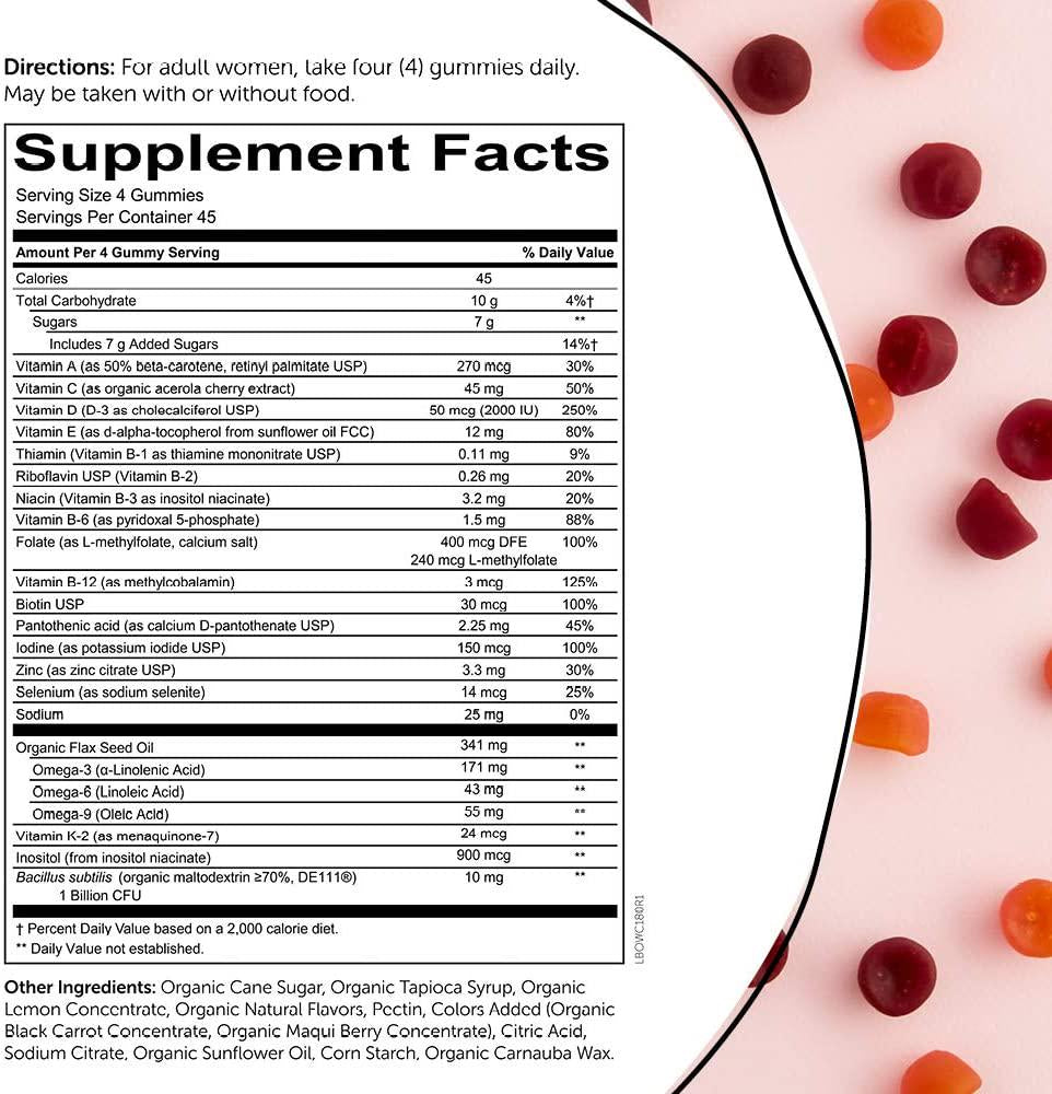 Daily Organic Gummy Women’s Multivitamin: Vitamin C, D3 and Zinc for Immunity, Biotin for Hair and Skin, Omega 3 Fish Oil, B6, Selenium, Methyl B12 by SmartyPants (180 Count, 45 Day Supply)