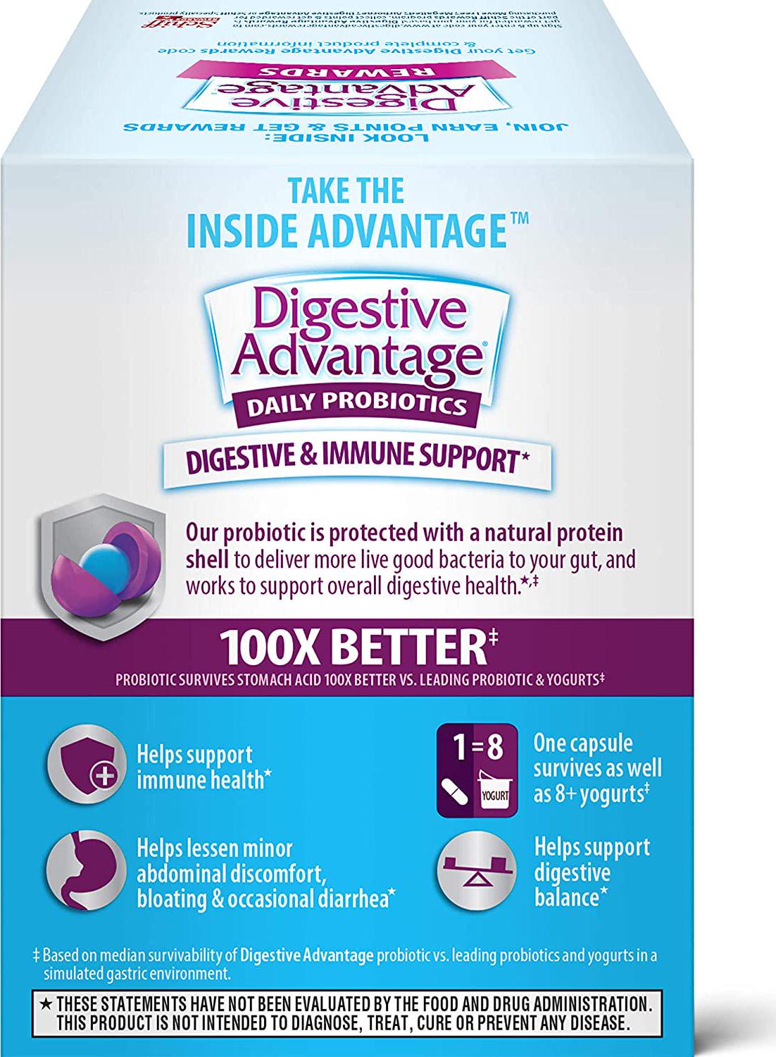 Daily Probiotic Capsule - Digestive Advantage (50 count in a box), Survives 100x Better Than Regular 50 Billion CFU, Lessen Minor Abdominal Discomfort, Bloating and Occasional Diarrhea