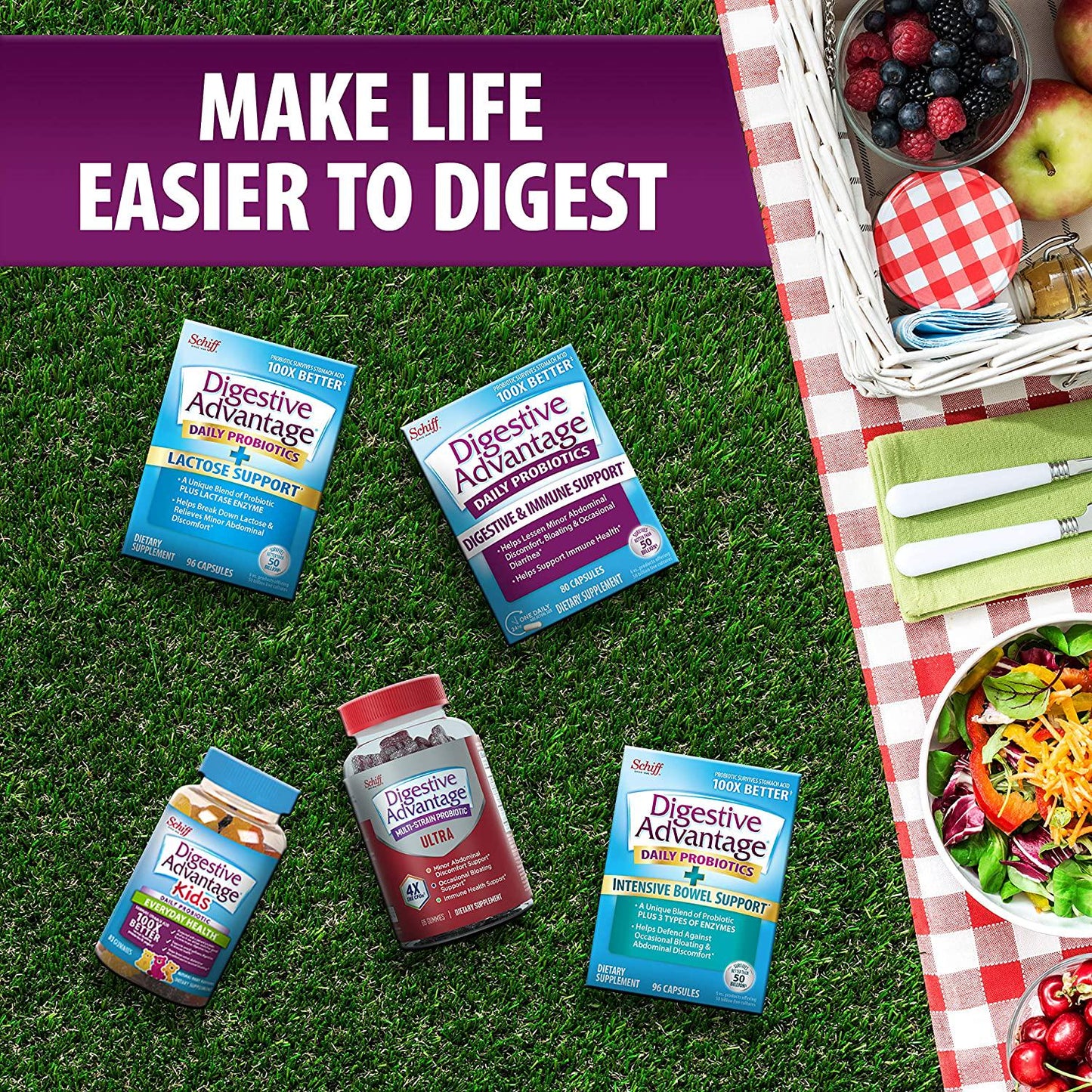 Daily Probiotic Capsule - Digestive Advantage (50 count in a box), Survives 100x Better Than Regular 50 Billion CFU, Lessen Minor Abdominal Discomfort, Bloating and Occasional Diarrhea