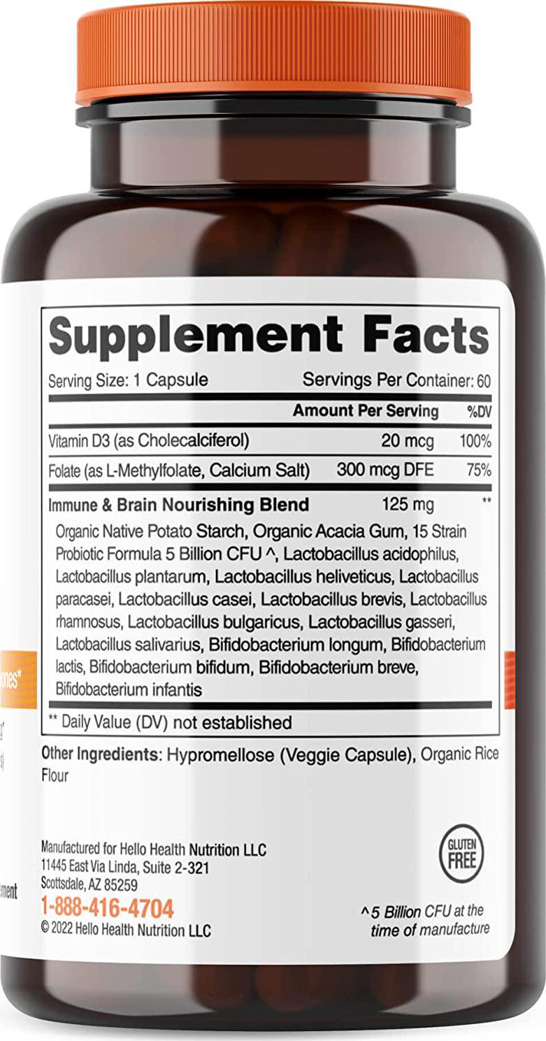 Daily Probiotic for Women, Men + Kids Probiotic –Belly Great Prebiotics and Probiotics for Gut Health, Immune Support, Stress Relief + Vitamin D3, Folate B Vitamins: 15 Strain, Gluten Free -60 Count