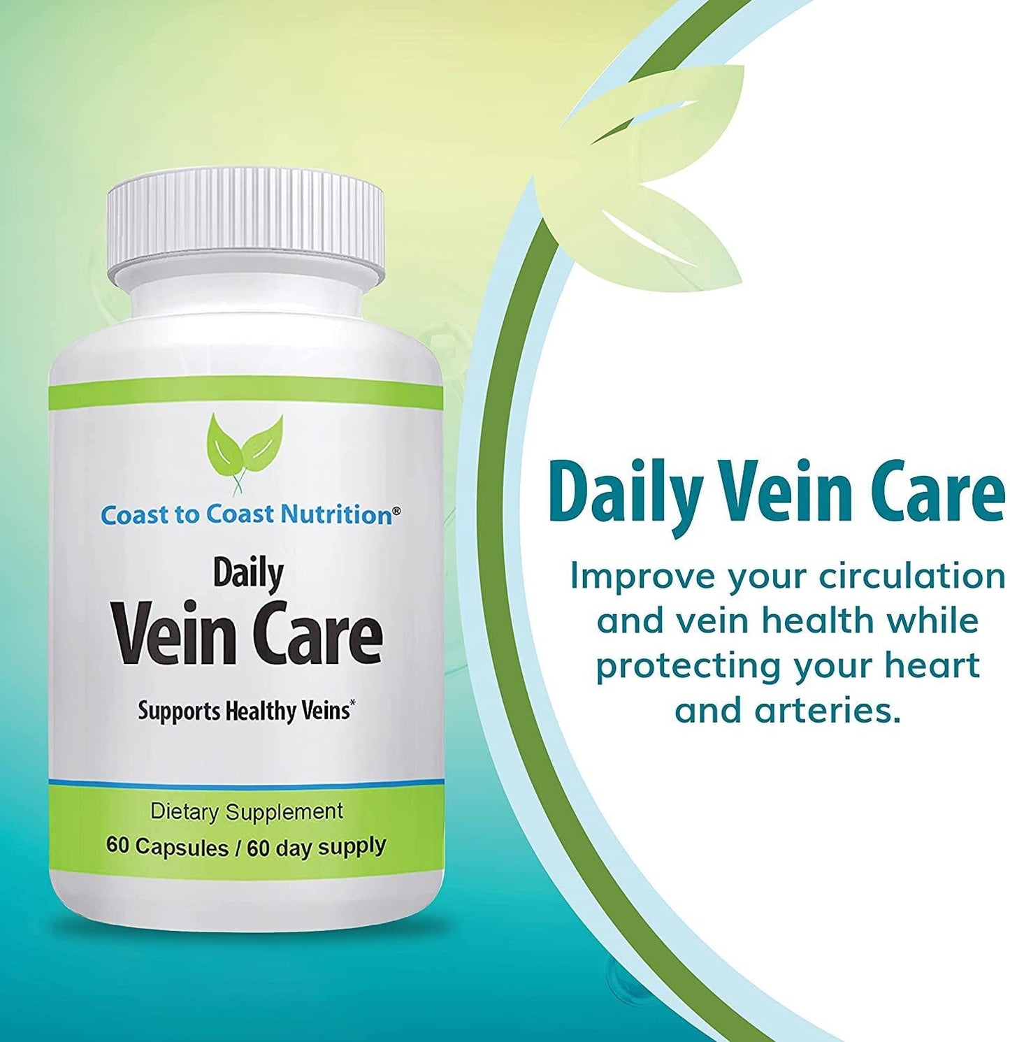 Daily Vein Health Supplement | Improve Leg Circulation and Heart Health by Expanding Arteries for Improved Blood Flow | Vitamins K2 and D3 |60 Day Supply