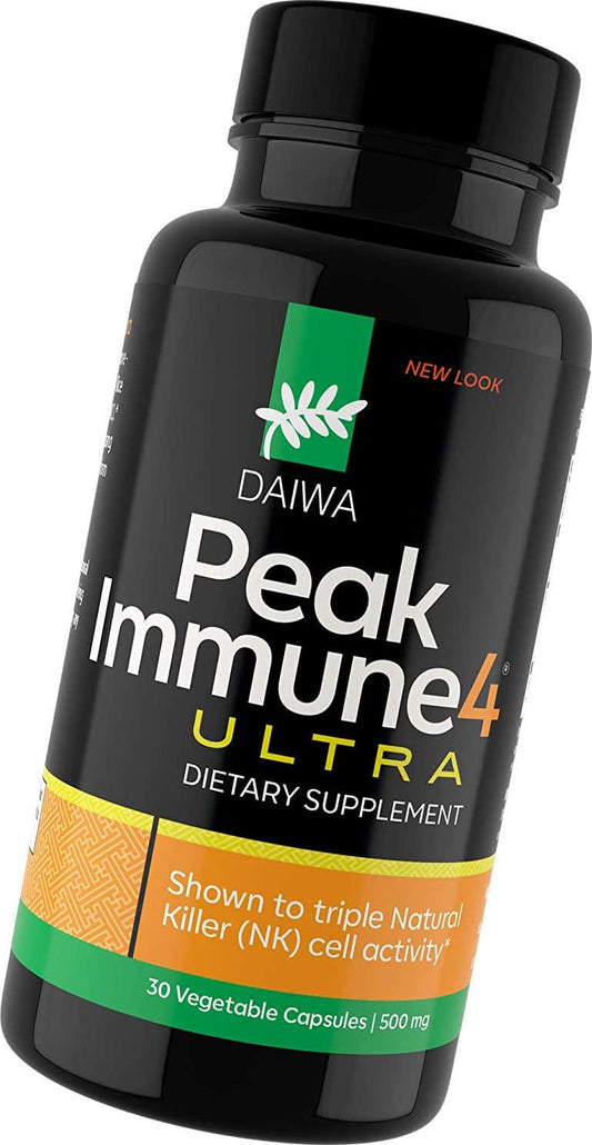 Daiwa Peak Immune 4 - Natural Immune System Booster Supplement 1000mg Dose - 30 Count Increases Killer Cell Activity and Healthy Cytokine Production - Superior Alternative to AHCC