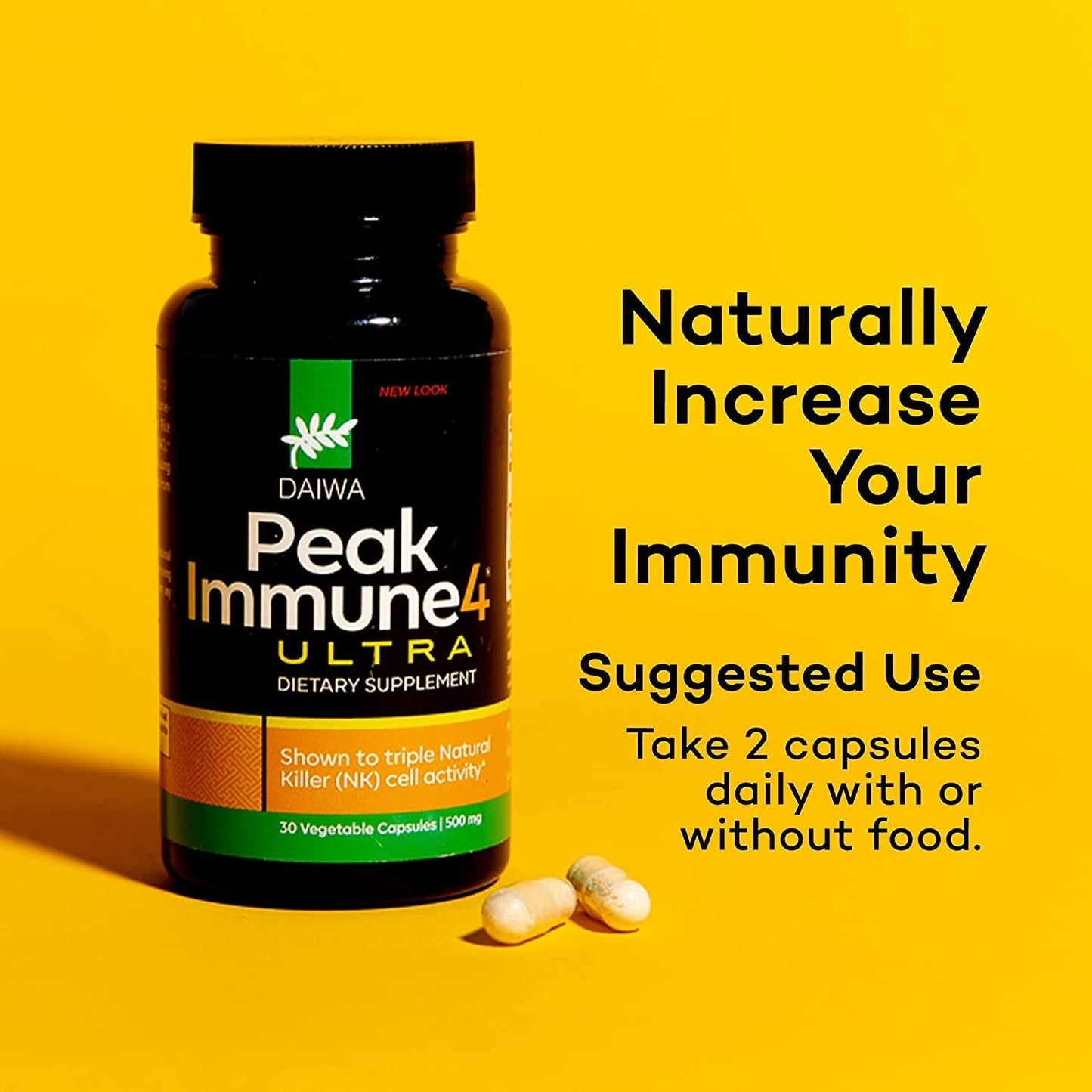 Daiwa Peak Immune 4 - Natural Immune System Booster Supplement 1000mg Dose - 30 Count Increases Killer Cell Activity and Healthy Cytokine Production - Superior Alternative to AHCC