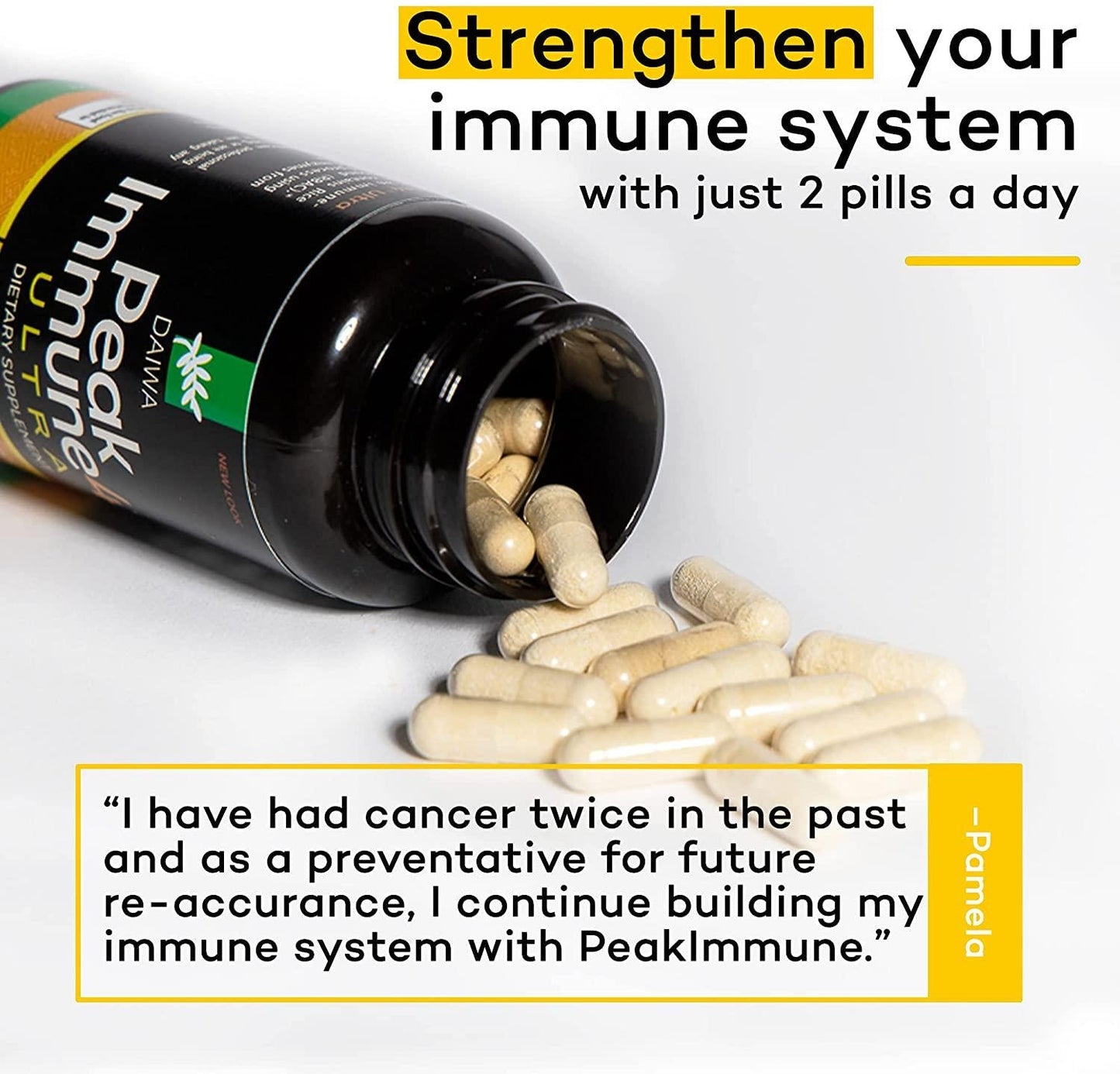 Daiwa Peak Immune 4 - Natural Immune System Booster Supplement 1000mg Dose - 30 Count Increases Killer Cell Activity and Healthy Cytokine Production - Superior Alternative to AHCC