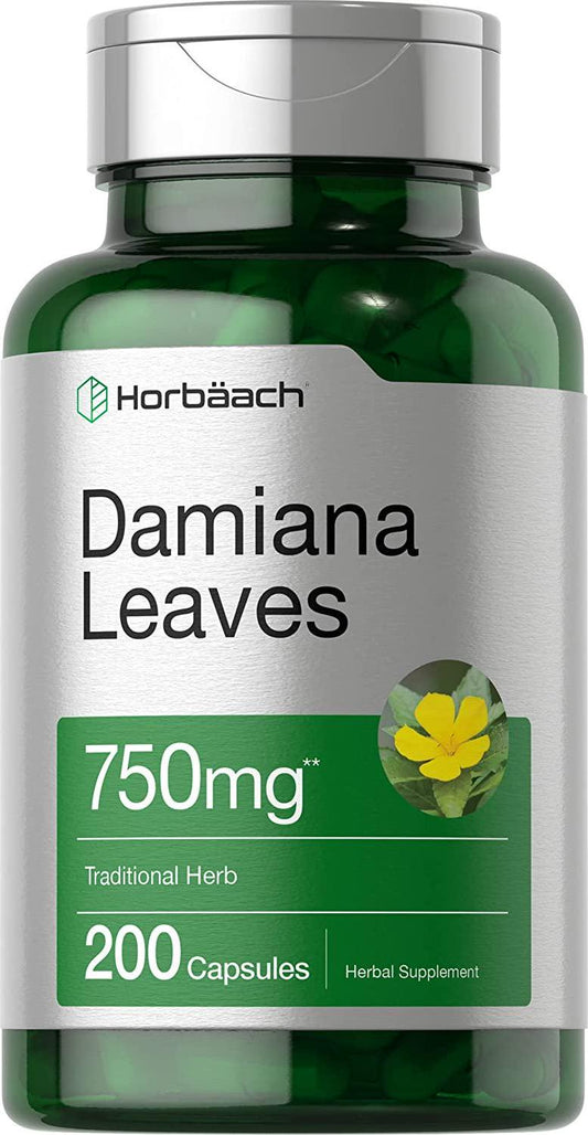 Damiana Leaf 750mg | 200 Capsules | Non-GMO, Gluten Free Supplement | by Horbaach