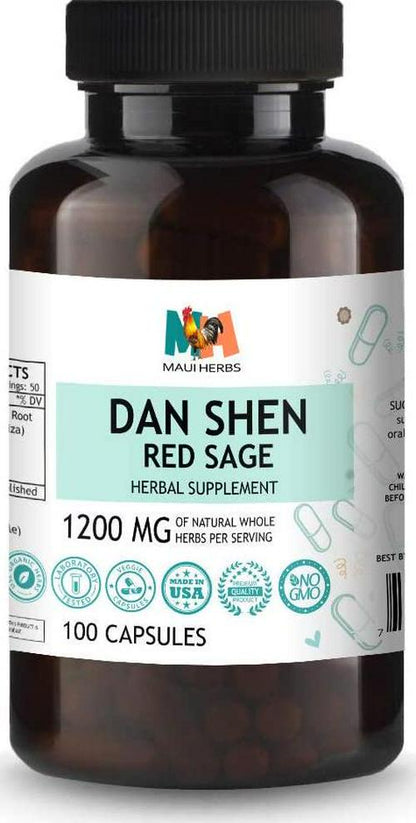 Dan Shen Herb Red Sage Supplement - Salvia Miltiorrhiza or Dan Shen Root Extract for Heart, Brain, Bone, Oral Health - Organic Chinese Herbs Rich in Antioxidants - 100 Red Sage Capsules