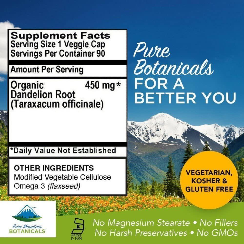 Dandelion Root Capsules - 90 Kosher Vegan caps Now with 450mg Organic Dandelion Root Powder