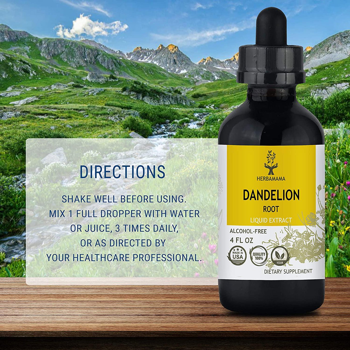 Dandelion Root Liquid Extract 4 fl oz | Rich in Antioxidants | Anti-Inflammatory | Immune System Booster | Blood Pressure Support | Non-GMO