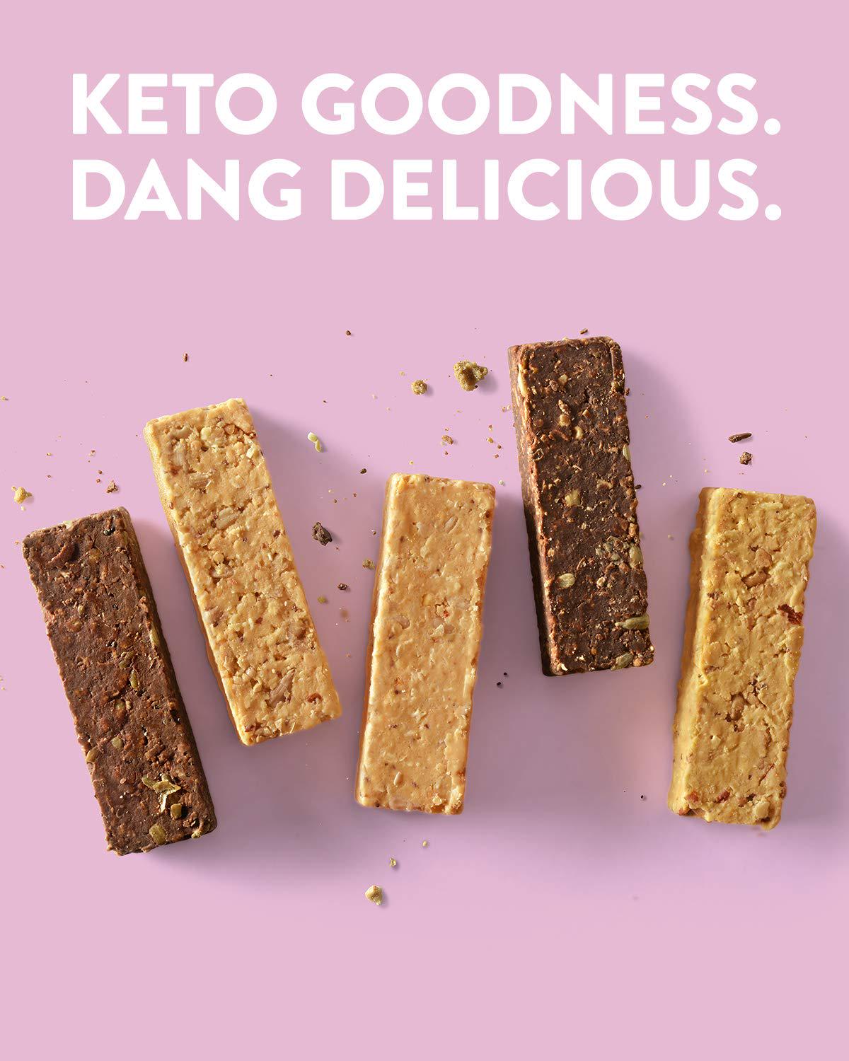 Dang Keto Bar | 3 Flavor Variety | 12 Pack | Keto Certified, Vegan, Low Carb, Low Sugar, Plant Based, Non GMO, Gluten Free Snacks | 4-5g Net Carbs, 9g Protein, No Added Sugars