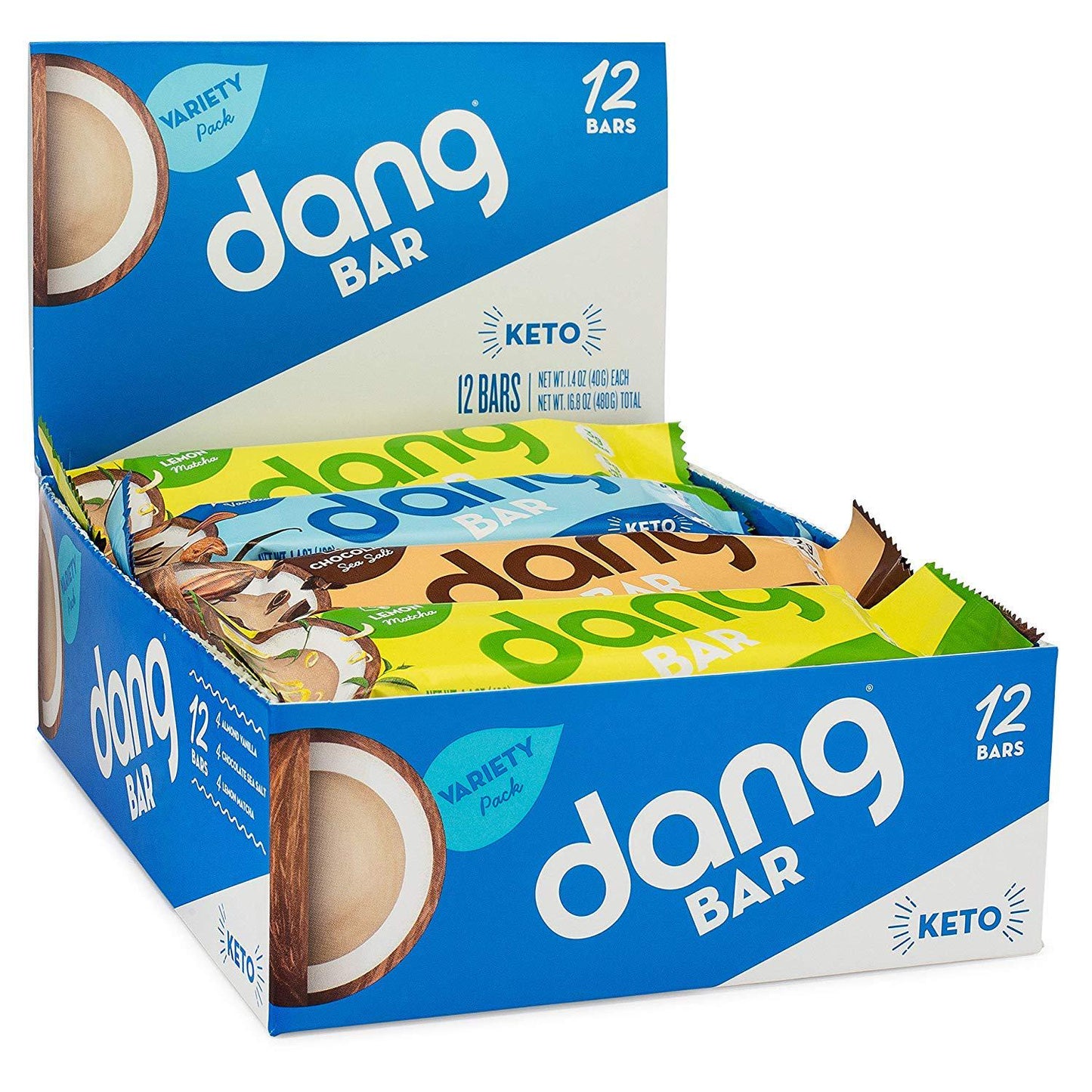 Dang Keto Bar | 3 Flavor Variety | 12 Pack | Keto Certified, Vegan, Low Carb, Low Sugar, Plant Based, Non GMO, Gluten Free Snacks | 4-5g Net Carbs, 9g Protein, No Added Sugars
