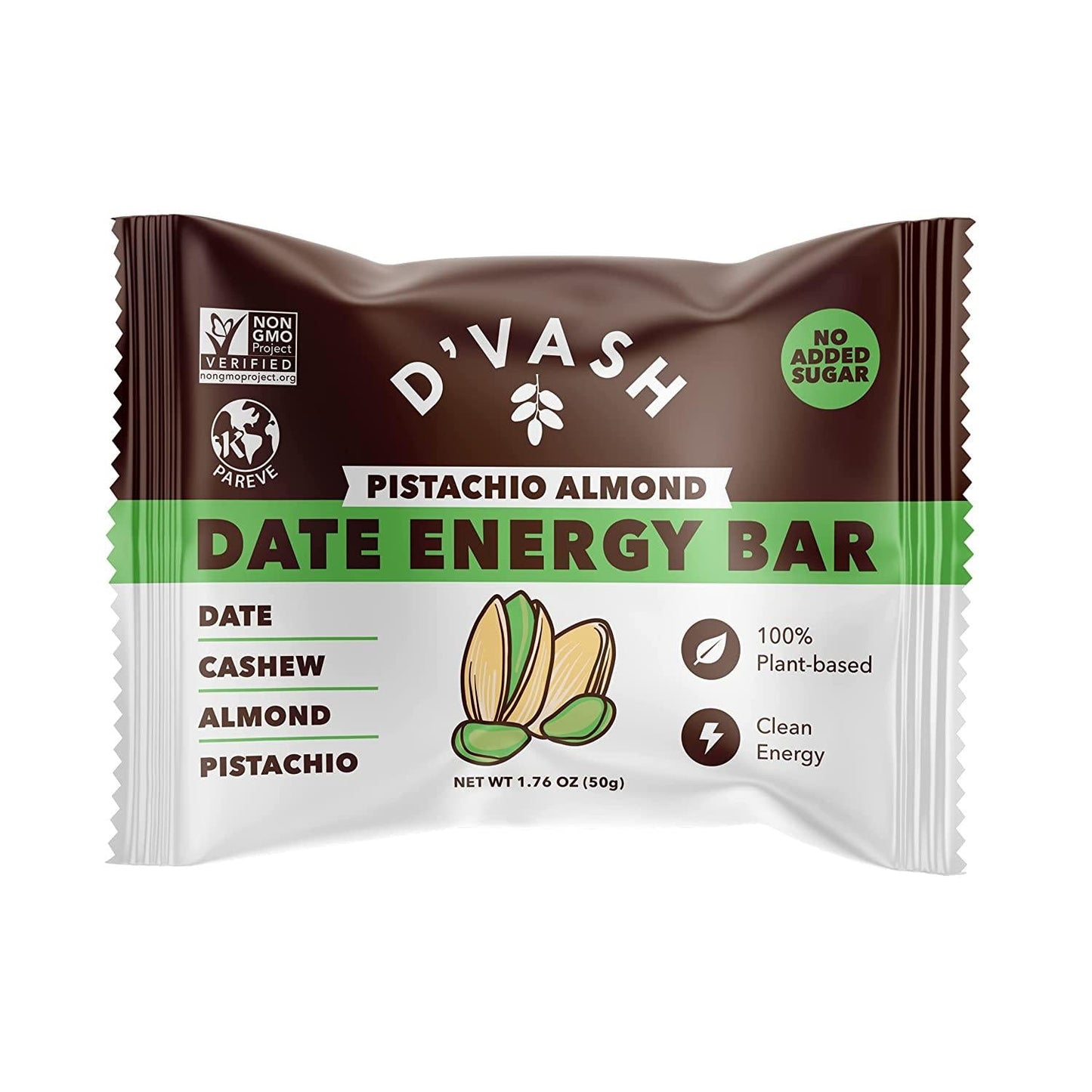 Date Cashew Almond Pistachio Energy Date Bar 6 Pack, 100% Dates, No Added Sugar, Paleo, Non-GMO, Kosher