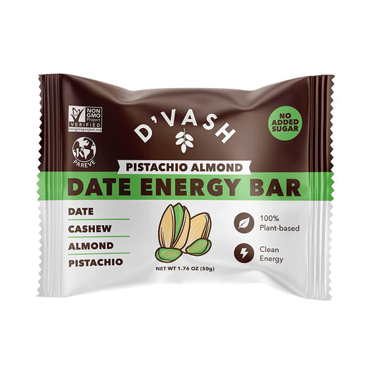 Date Cashew Almond Pistachio Energy Date Bar 6 Pack, 100% Dates, No Added Sugar, Paleo, Non-GMO, Kosher