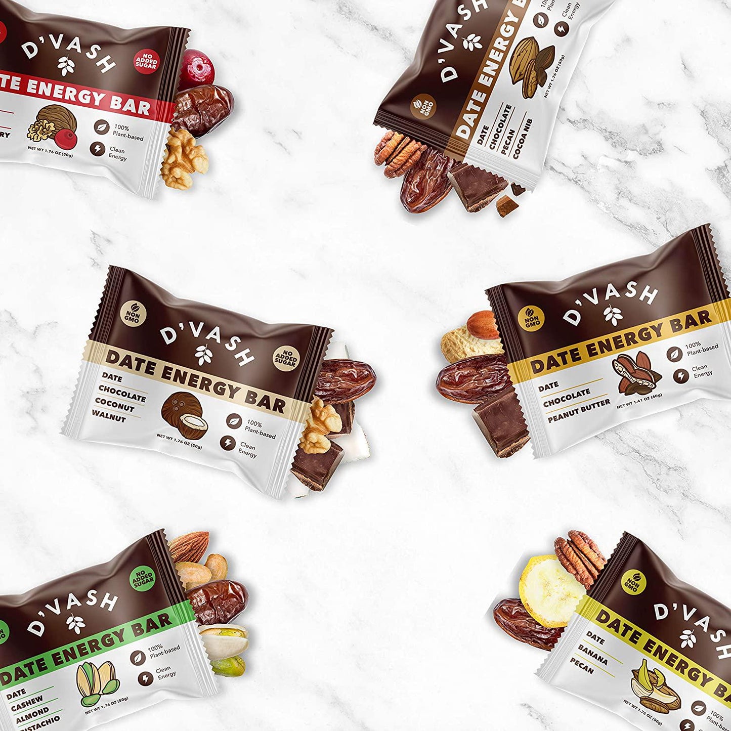 Date Cashew Almond Pistachio Energy Date Bar 6 Pack, 100% Dates, No Added Sugar, Paleo, Non-GMO, Kosher