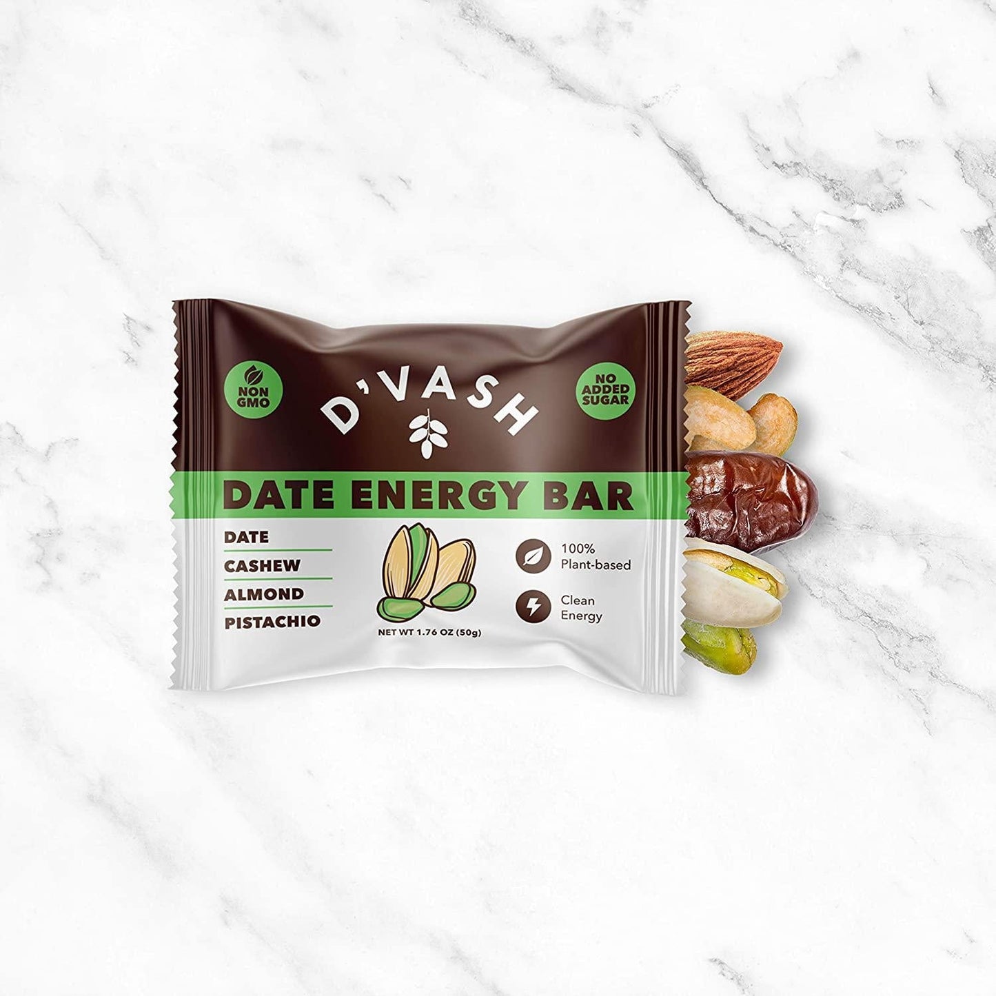 Date Cashew Almond Pistachio Energy Date Bar 6 Pack, 100% Dates, No Added Sugar, Paleo, Non-GMO, Kosher