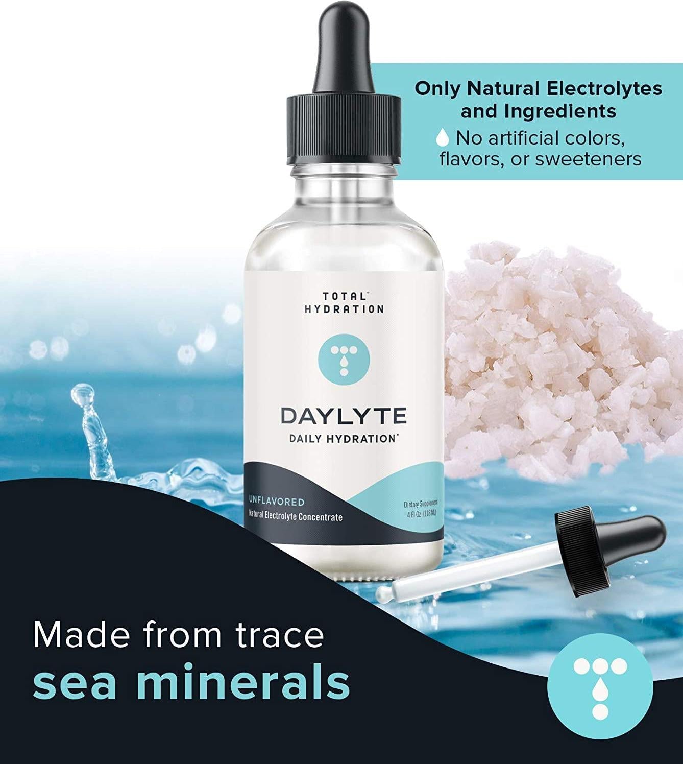 Daylyte Electrolyte Drops Hydration (Unflavored) Sugar Free Electrolyte Mineral Drops for Rehydrating and Refueling, Trace Mineral Drops Supplement with Magnesium, Calcium, Zinc and more (39 Servings)