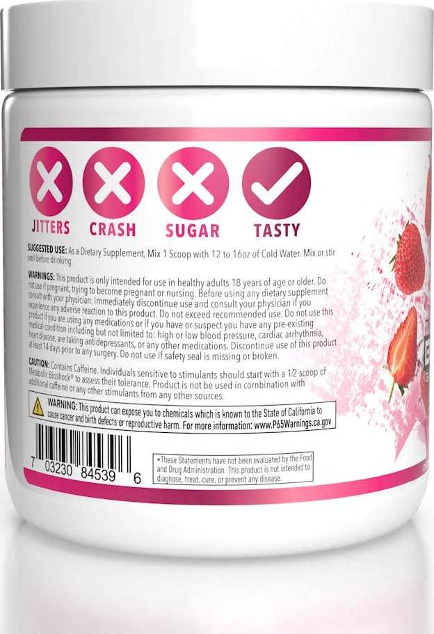 Dbl XP Labs Metabolic Bioshock - Healthy Gaming Energy Drink Powder, Gamer Focus Formula, Strawblaze, 30 Servings