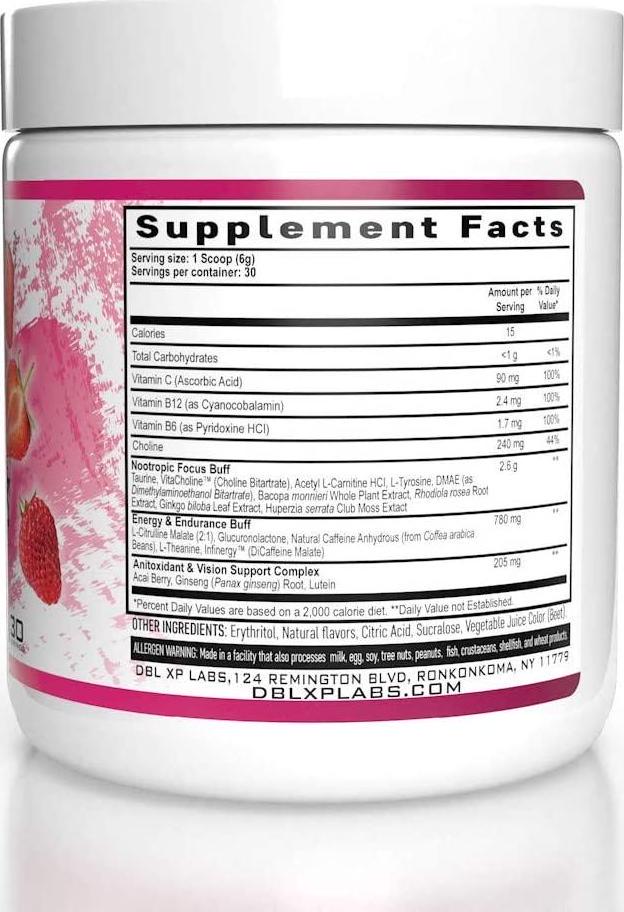 Dbl XP Labs Metabolic Bioshock - Healthy Gaming Energy Drink Powder, Gamer Focus Formula, Strawblaze, 30 Servings
