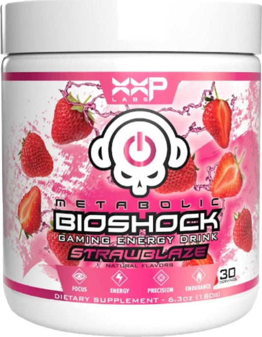 Dbl XP Labs Metabolic Bioshock - Healthy Gaming Energy Drink Powder, Gamer Focus Formula, Strawblaze, 30 Servings