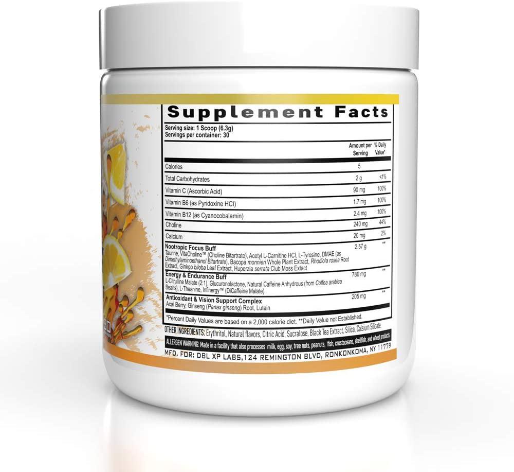 Dbl XP Labs Metabolic Bioshock - Tea Bag Tee Off - Gamer Energy Drink Powder, Elite Focus Formula, No Sugar with Natural Caffeine and Nootropics, 30 Servings, 195g