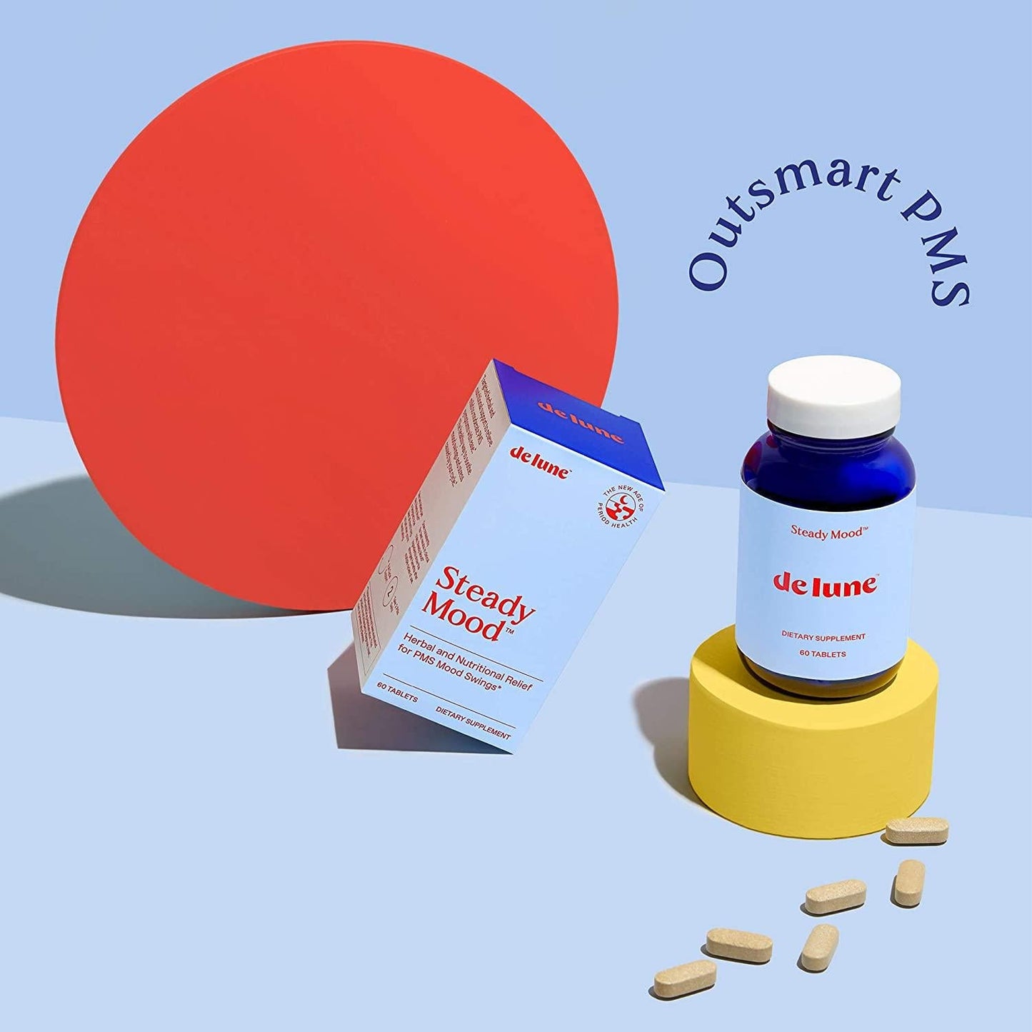 De Lune, Steady Mood, Natural Relief for PMS Mood Swings and Stress, 60 Tablets